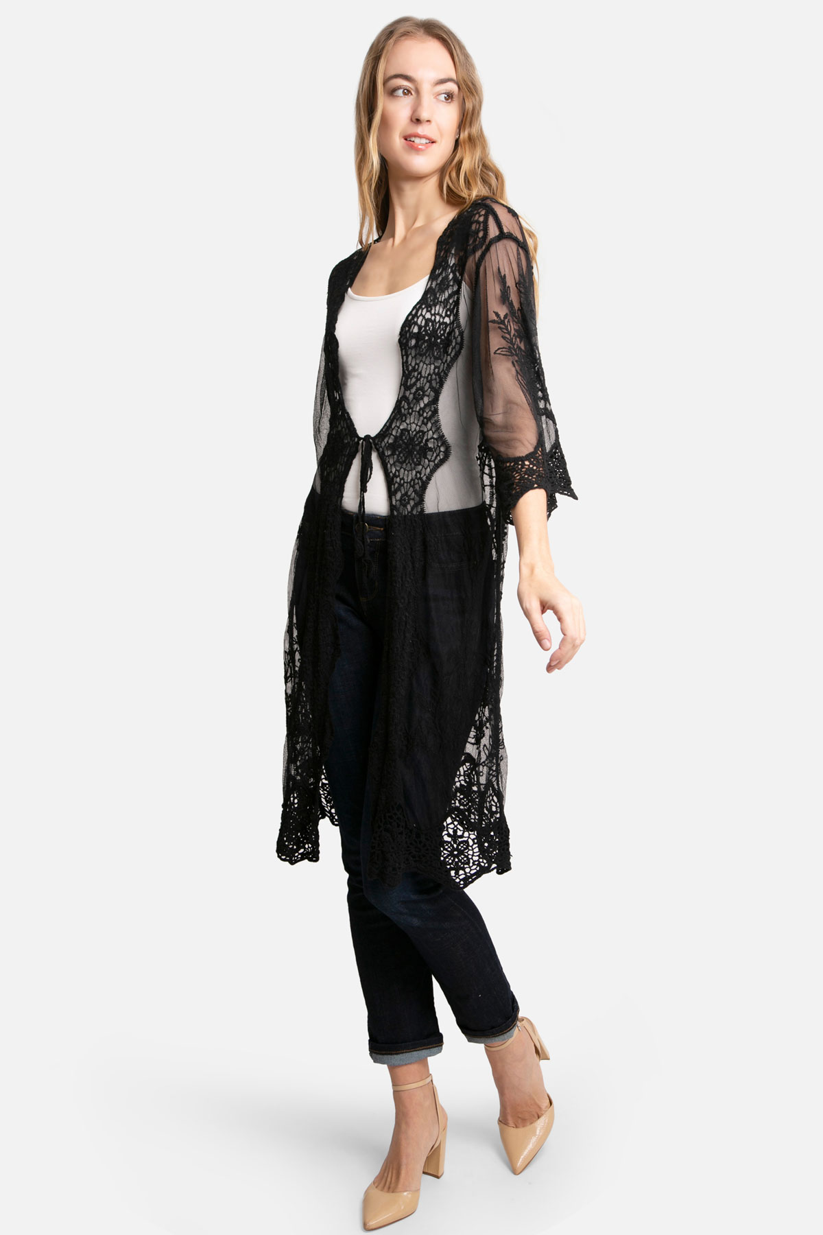 PEACOCK EMBROIDERED LACE COVER-UP