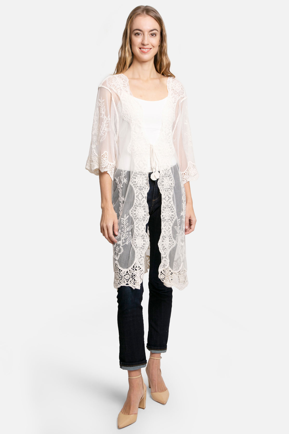 PEACOCK EMBROIDERED LACE COVER-UP