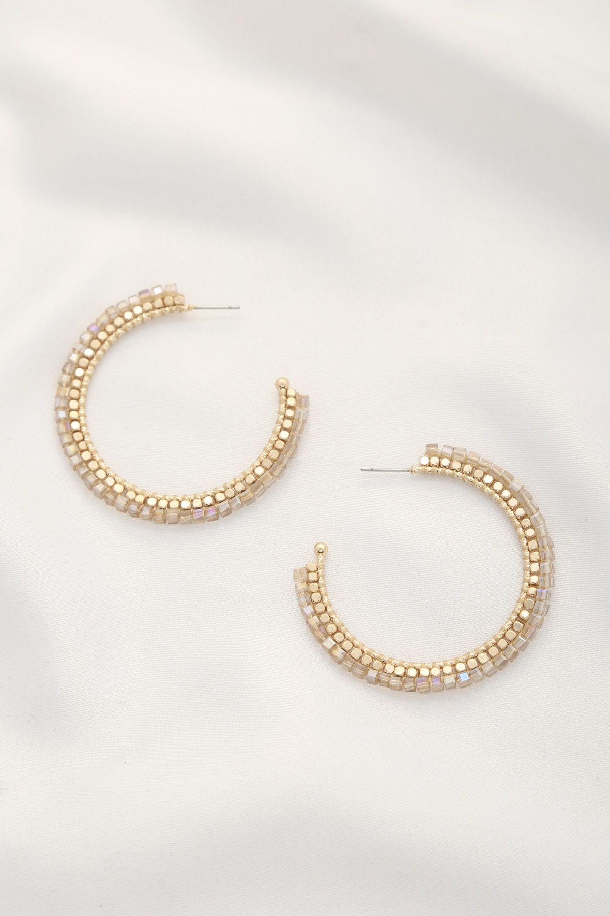 BEADED EDGE OPEN HOOP EARRING