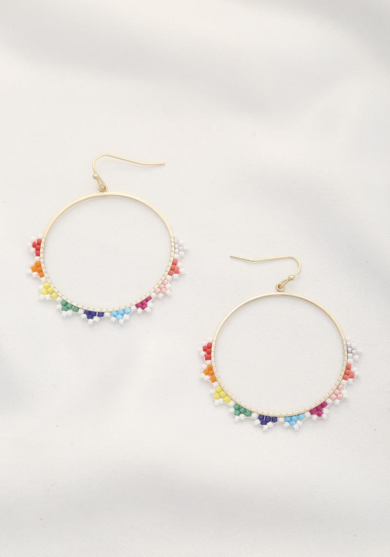 BEADED HOOP DANGLE EARRING