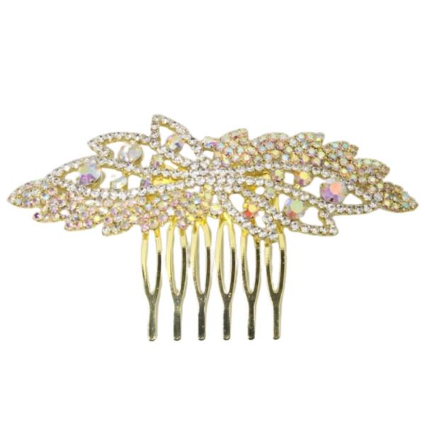 LEAF PATTERN RHINESTONE HAIR COMB