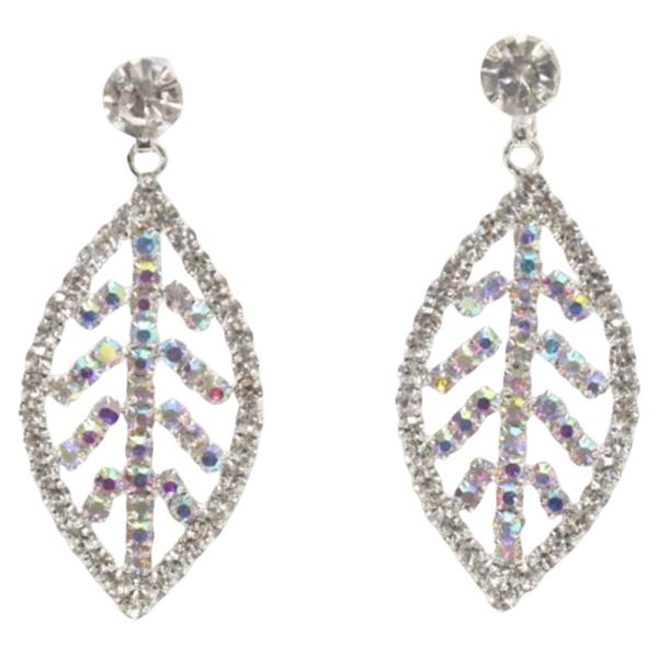 LEAF RHINESTONE DANGLE EARRING