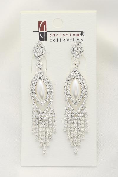 MARQUISE PEARL RHINESTONE PAVE DANGLE EARRING