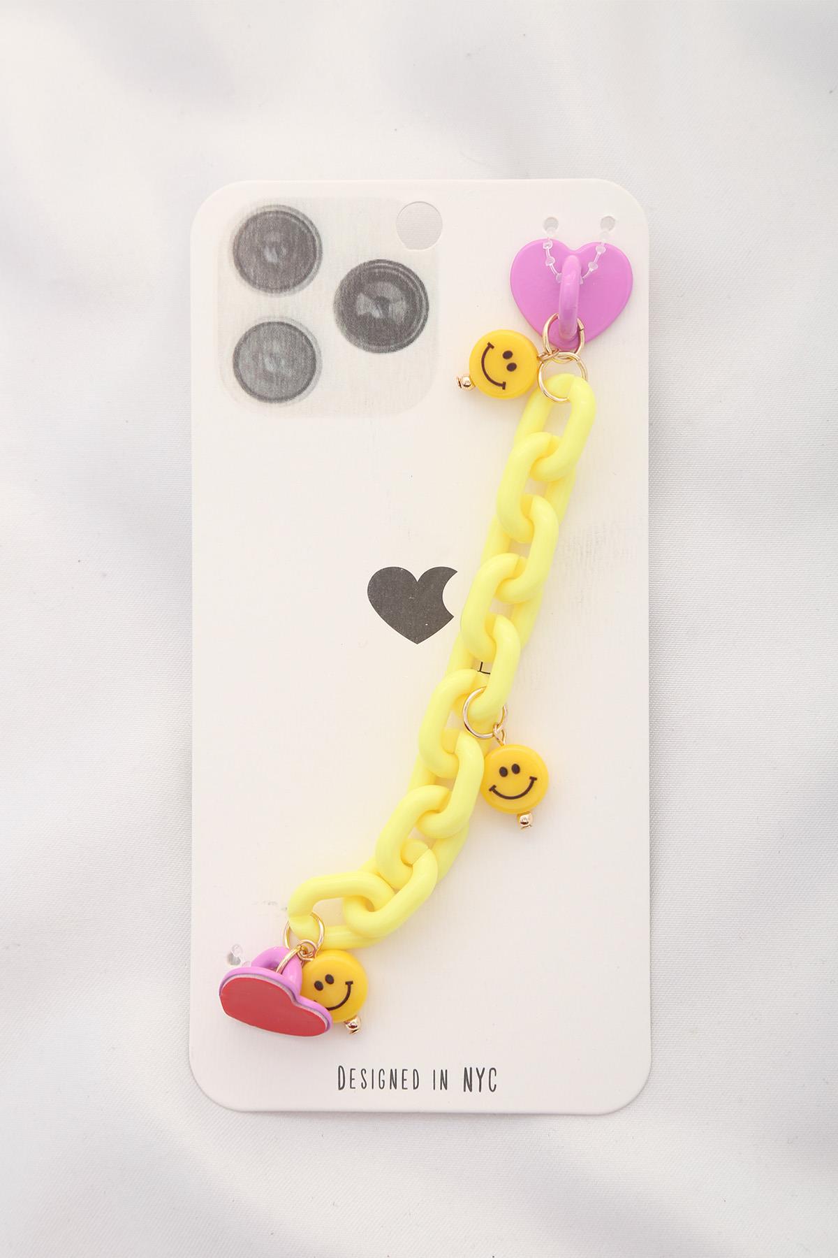 HAPPY FACE CHARM OVAL LINK CHAIN PHONE HOLDER