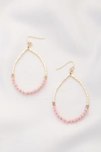 HAMMERED METAL TEARDROP BEADED DANGLE EARRING