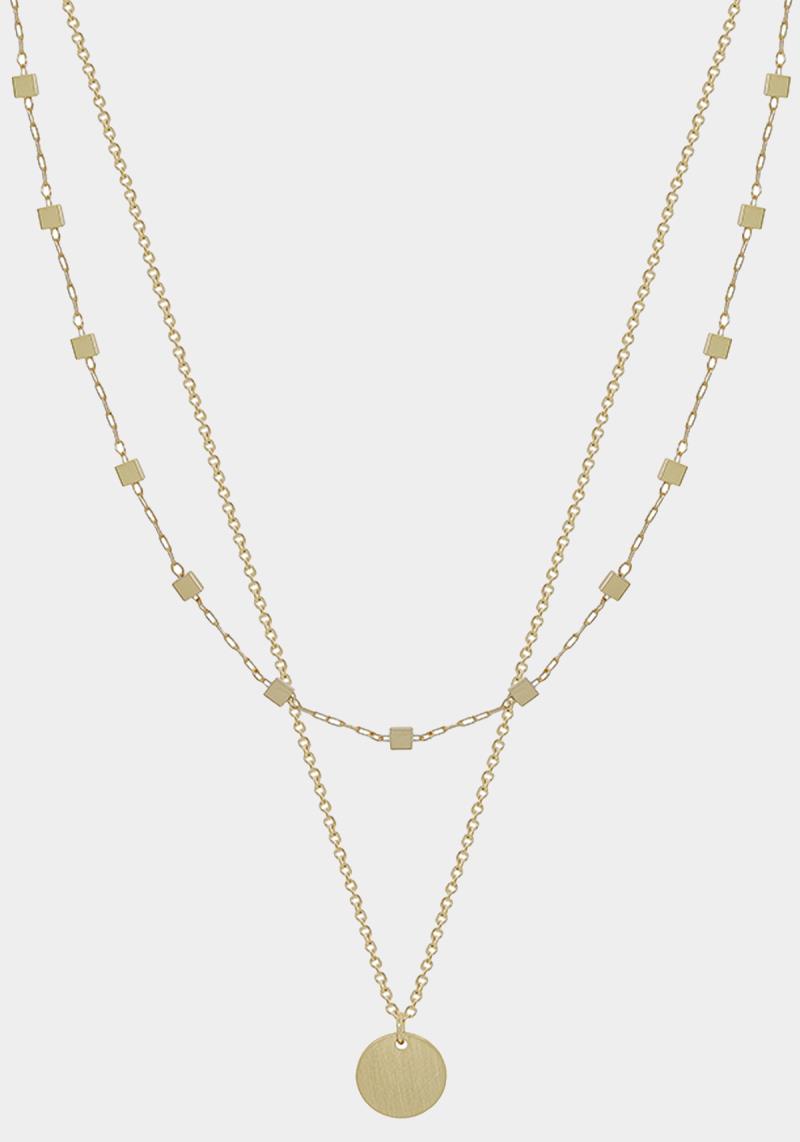 SQUARE CHAIN ACC/ROUND PNDT 2LY NECKLACE