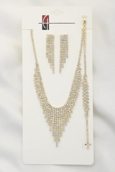 V SHAPE CRYSTAL PAVE BRACELET NECKLACE SET