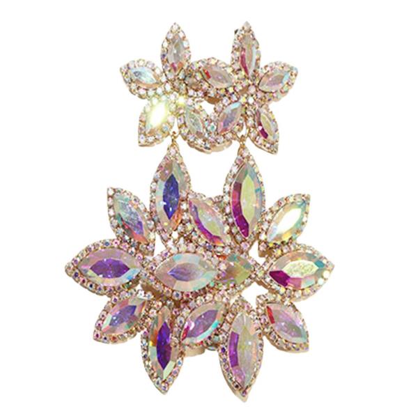 DOUBLE FLOWER RHINESTONE DANGLE EARRING