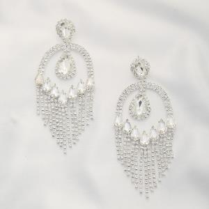 TEARDROP RHINESTONE CHAIN DANGLE EARRING