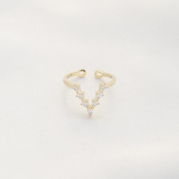 SODAJO V SHAPE CRYSTAL ADJUSTABLE RING