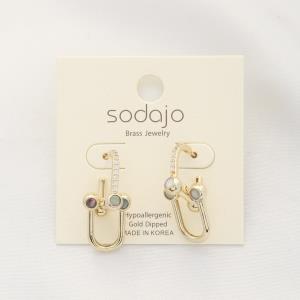 SODAJO U SHAPE CRYSTAL METAL EARRING