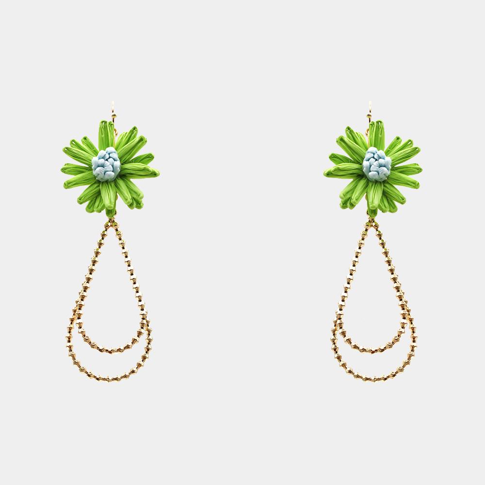 RAFFIA FLOWER TEARDROP DANGLE EARRING