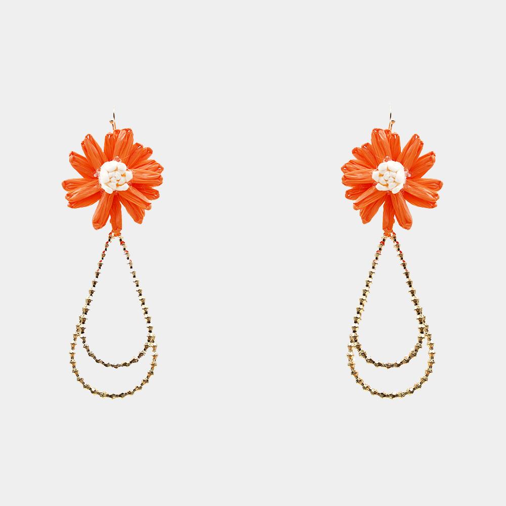 RAFFIA FLOWER TEARDROP DANGLE EARRING