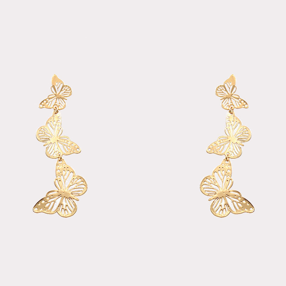 CUT OUT TRIPLE BUTTERFLY DANGLE EARRING