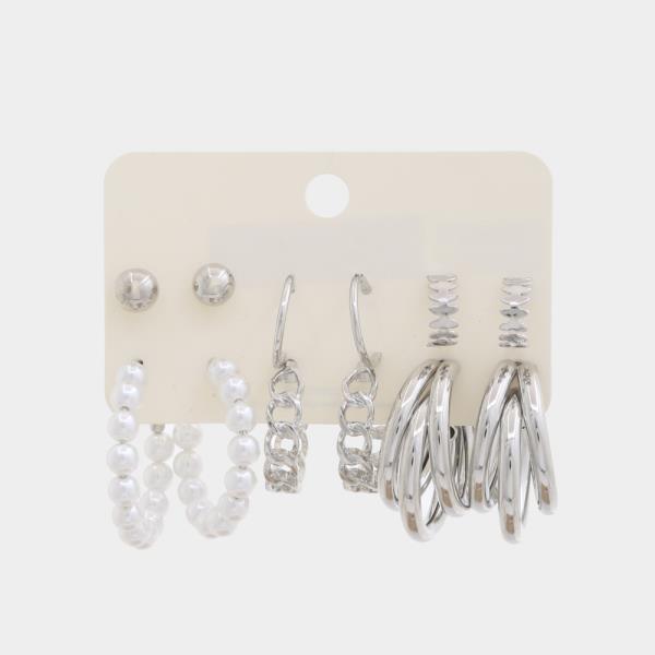 TRIPLE HOOP METAL ASSORTED EARRING SET