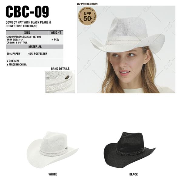CC COWBOY HAT WITH BLACK PEARL & RHINESTONE TRIM BAND