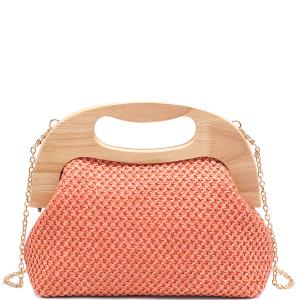 CHIC OVAL HANDLE STRAW CROSSBODY BAG