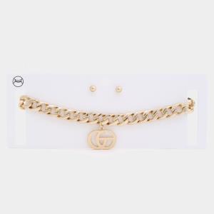 DOUBLE CIRCLE CHARM CURB LINK CHOKER NECKLACE