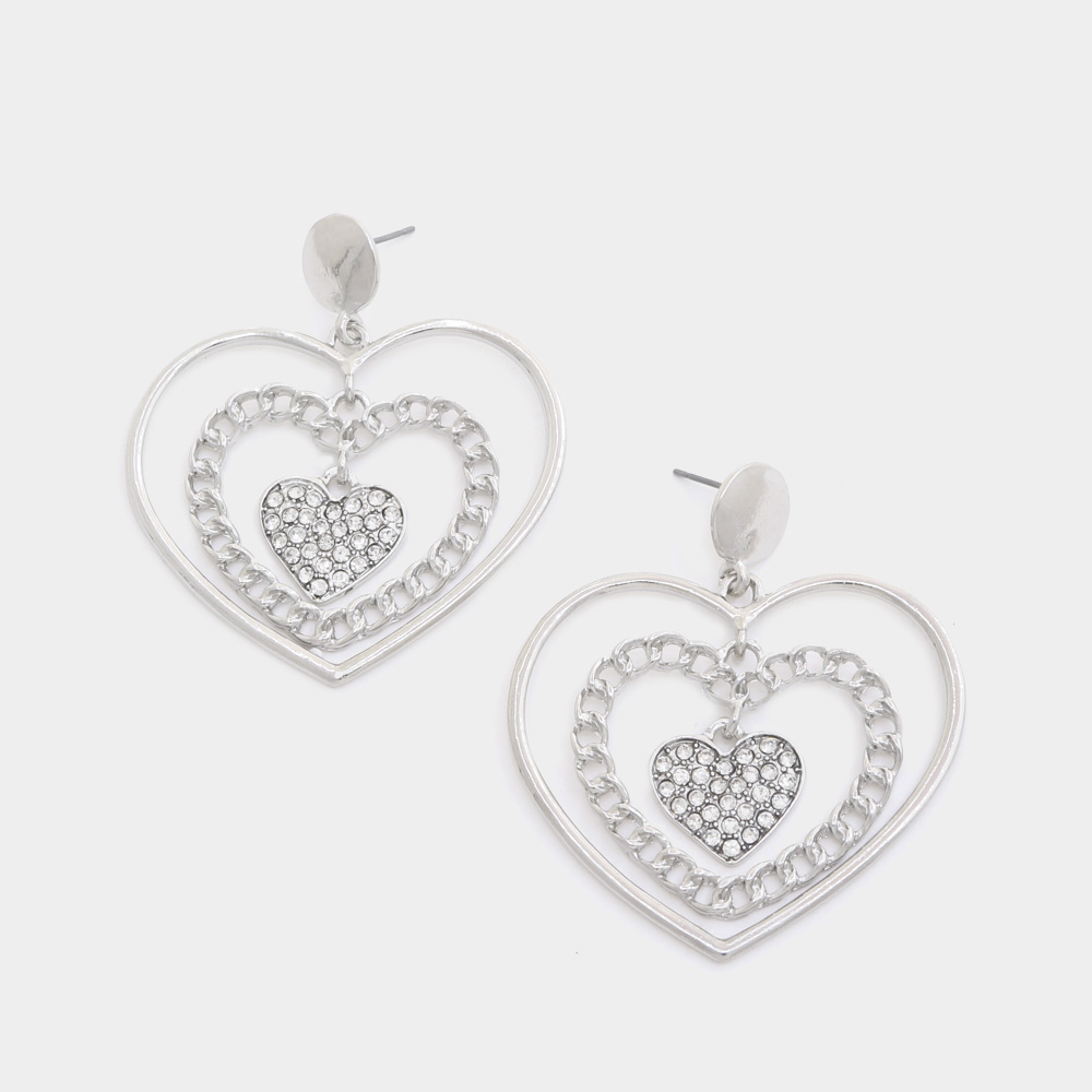 TRIPLE HEART METAL DANGLE EARRING