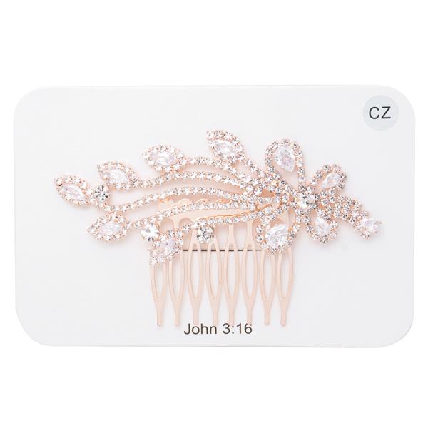 LEAF PATTERN CRYSTAL HAIR COMB