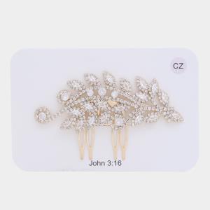 LEAF PATTERN CRYSTAL HAIR COMB