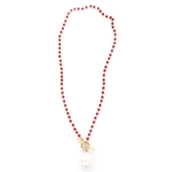 PEARL  BEAD TOOGLE CLASP BEADED NECKLACE