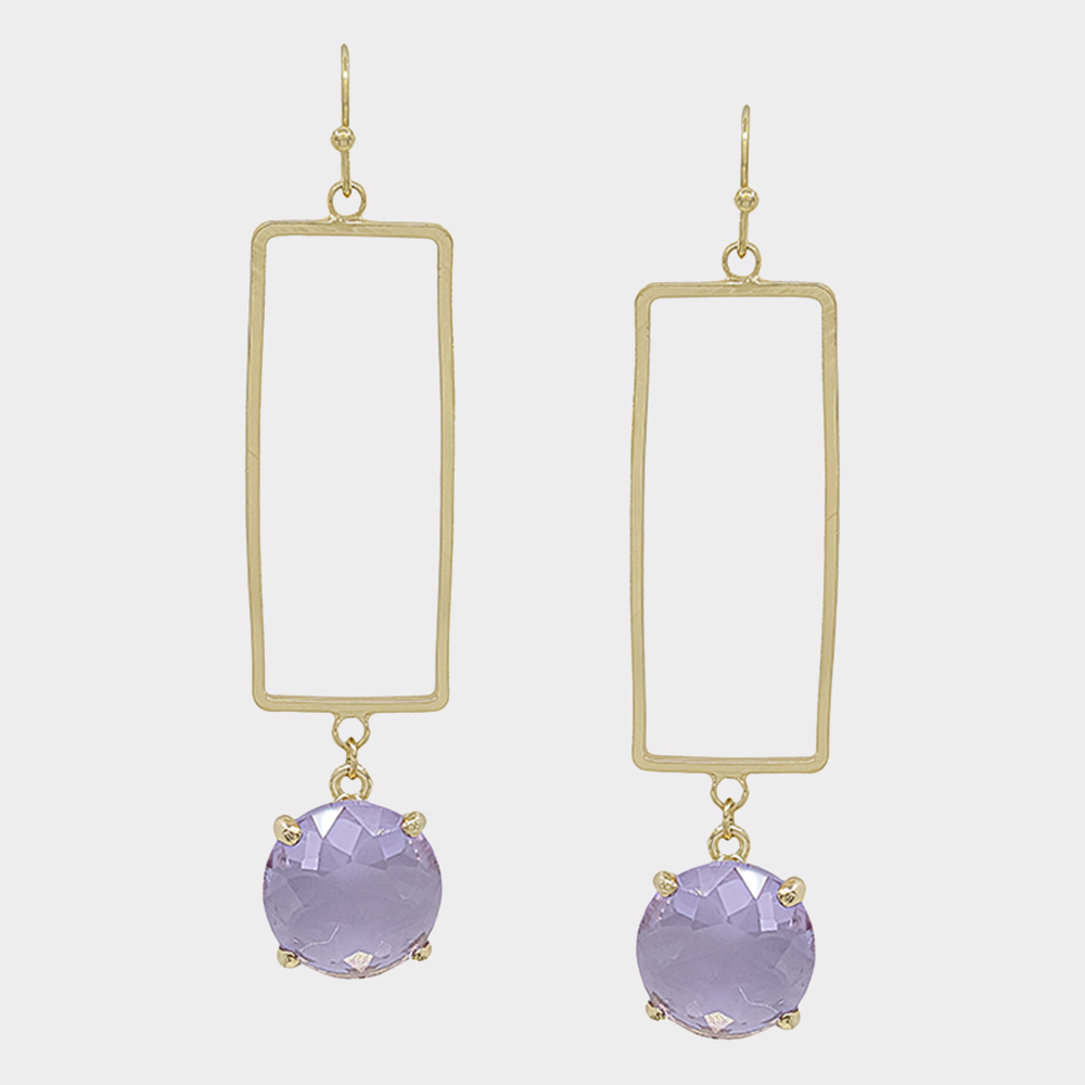 RACTANGLE CASTING W ROUND SHAPE CRYSTAL DROP EARRING