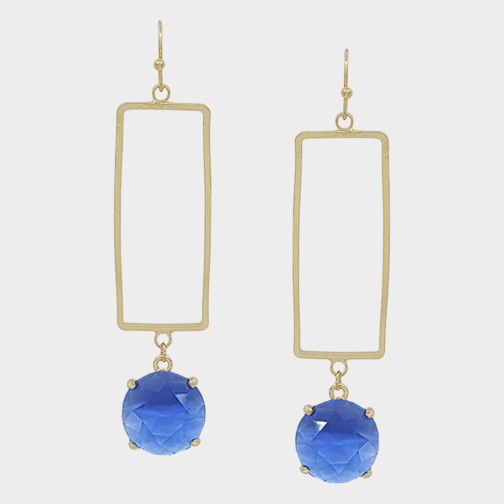 RACTANGLE CASTING W ROUND SHAPE CRYSTAL DROP EARRING