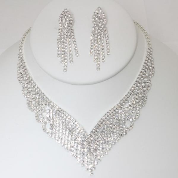 RHINESTONE NECKLACE EARRING SET