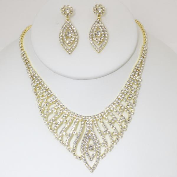 RHINESTONE NECKLACE EARRING SET