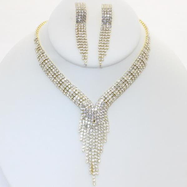 CRYSTAL RHINESTONE NECKLACE EARRING SET