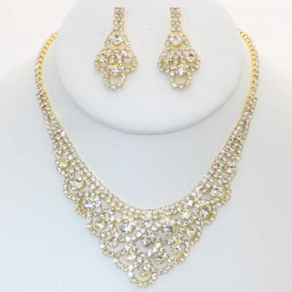 CRYSTAL RHINESTONE NECKLACE EARRING SET