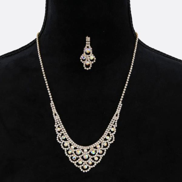 CRYSTAL RHINESTONE NECKLACE EARRING SET