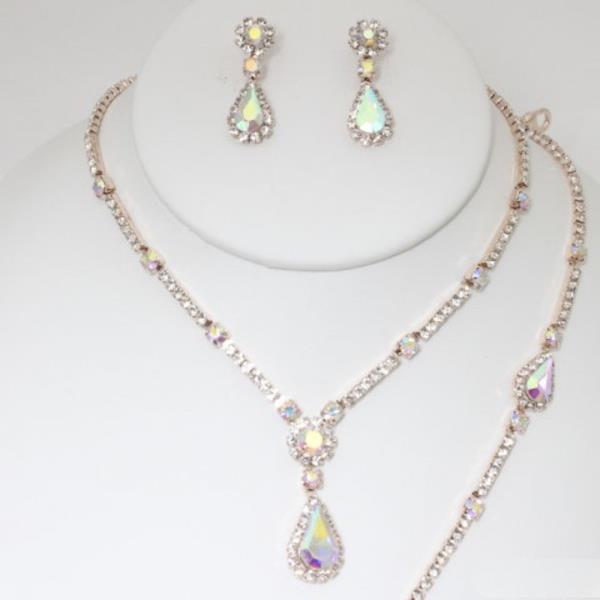 TEARDROP ROUND RHINESTONE NECKLACE BRACELET SET