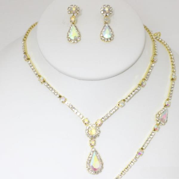 TEARDROP ROUND RHINESTONE NECKLACE BRACELET SET