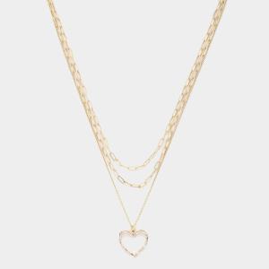 CRYSTAL HEART CHARM PAPERCLIP LINK NECKLACE