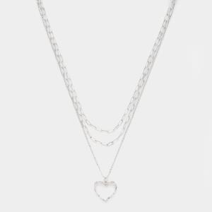 CRYSTAL HEART CHARM PAPERCLIP LINK NECKLACE