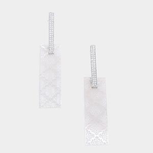 FILIGREE PATTERN RECTANGLE CRYSTAL EARRING