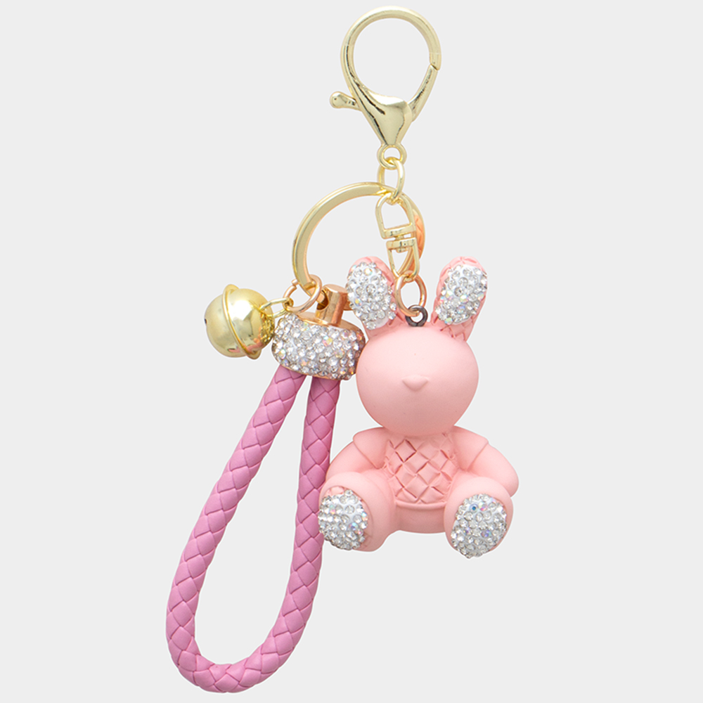 RHINESTONE BUNNY HAND STRAP BELL KEY CHAIN