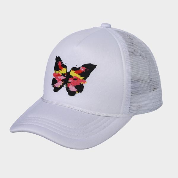 HAND PAINTED ABSTRACT BUTTERFLY SUBLIMATION TRUCKER CAP