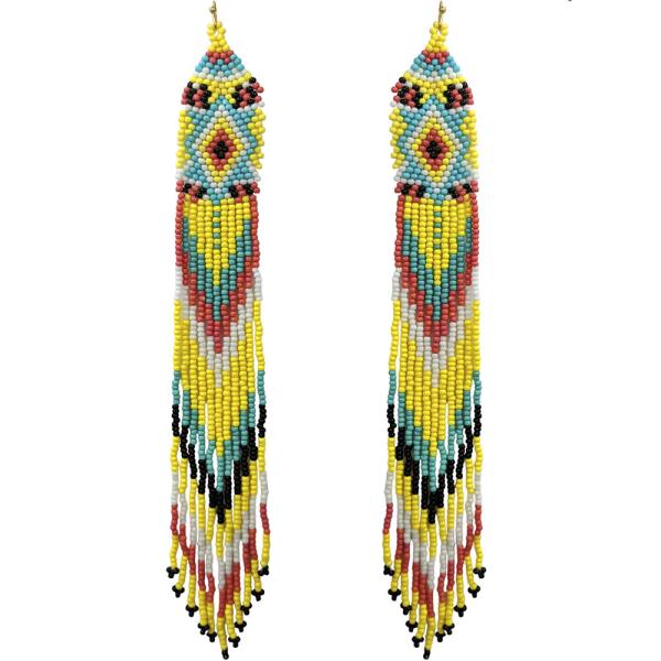 PATTERN SEED BEAD FRINGE DROP EARRING