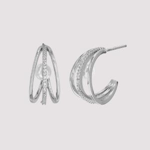 CZ 3LINE HOOP W/PEARL INSET EARRINGS