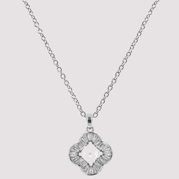 CZ CLOVER PEARL NECKLACE