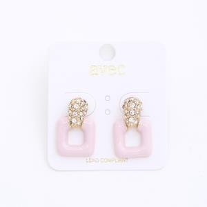 COLOR METAL SQUARE RHINESTONE EARRING