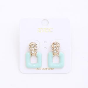 COLOR METAL SQUARE RHINESTONE EARRING