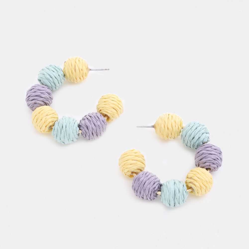 COLORFUL TWINE BEAD OPEN HOOP EARRING