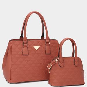2IN1 TRIANGULAR PATTERN SMOOTH SATCHEL BAG WITH BAG SET