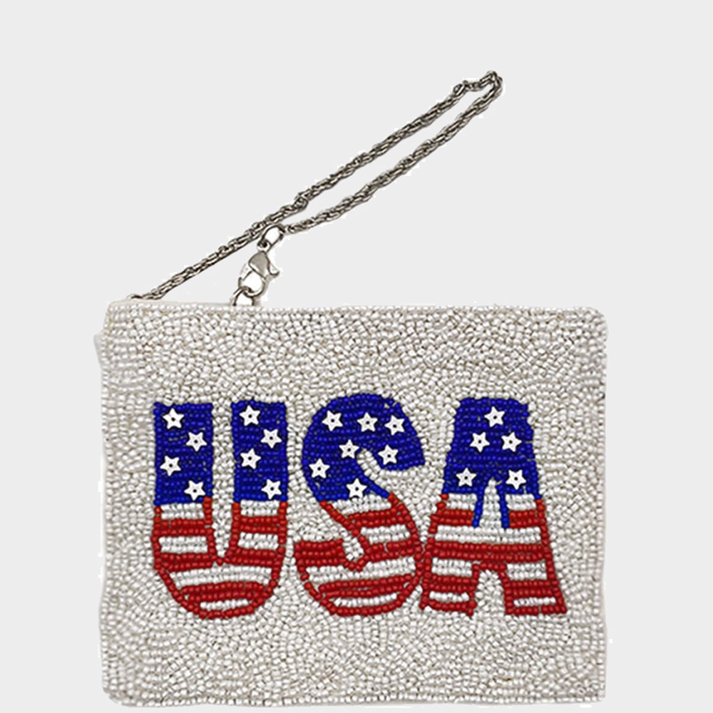 BEADED USA SEED BEADED FLAG POUCH