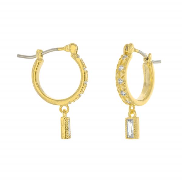 BRASS GOLD PLATED CLEAR CZ 20MM HUGGIE EARRING