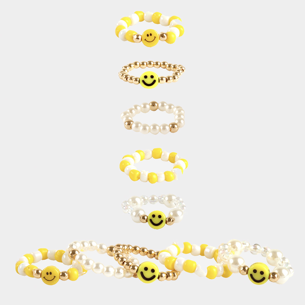 SEED BEAD PEARL SMILE STERTCH RING SET